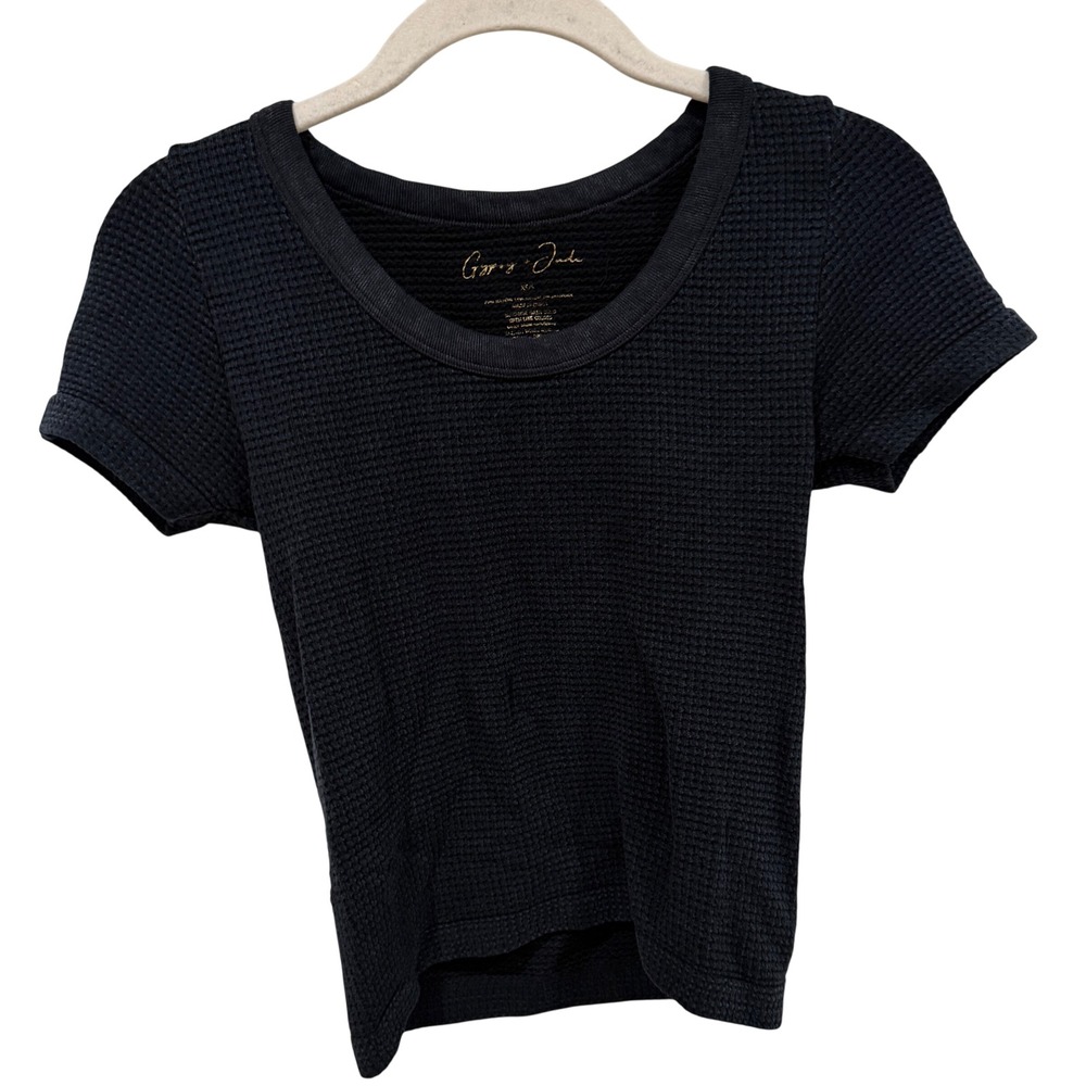 Gypsy Jade Black Waffle Knit Crop Top Short Sleeve Scoop Neck XS/S